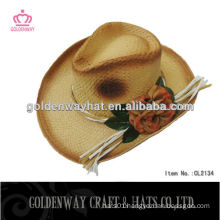 women's straw crochet cowboy hat with flower